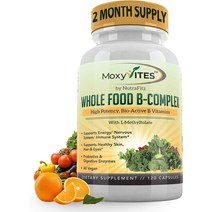 MoxyVites Vitamin B Complex - B Vitamins Whole Food Supplement B12 Methylcobalamin B1 B2 B3 B5, 120 Count (Pack of 1), Unflavored