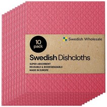Swedish Wholesale 스웨덴 행주 - 재사용 가능 주방 카운터 및 접시 세척용 흡수성 핸드 타월 10팩 셀룰로오스 스폰지 천 친환경 선물 화이트 329020, Red