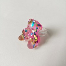 글루링 접착제링 라스트 레이디 새로운 패션 캔디 색상 여성 반지 투명 수지 귀여운 곰 창의력 보석 파티, 10 JH0557