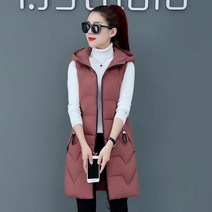 AMlisa 여성경량패딩 가을 겨울 여성의 긴 패딩 조끼 자켓 캐주얼 후드 숙녀 양복 조끼 지퍼와 포켓이있는 민소매 조끼 빅사이즈여성복(M-5XL)