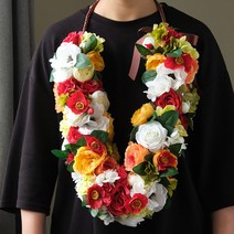 프리미엄 임관식 조화꽃목걸이 - 레드로즈양귀비, 중(약130cm)