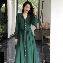 빅사이즈 레트로 그린 칼라 롱 원피스 55-88 99 100
