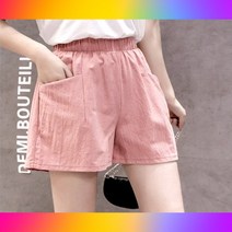 여성 캐주얼 핑크색 반바지 코튼 린넨 여름 면바지 밴딩 팬츠