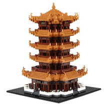 중국 스타일 호환 키덜트 블럭 브릭 옐로우 크레인 타워 성인 어려운 조립 완구 교육용 작은 입자, 단일사이즈, 크레인 타워 2761과립