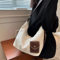 스퀘어패치 캔버스 호보백 빅 숄더 바게트백 랩가방