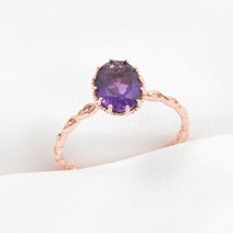 [실버925] 천연 준보석 오벌 반지 - 자수정