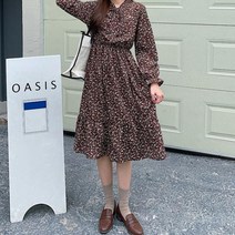 페이퍼먼츠 여성 쉬폰 플라워 스카프넥 긴팔 원피스 (브로치 포함) 13643