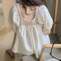 tagi 이쁜 여성 반팔 셔츠 여름 레이스 블라우스S~XL