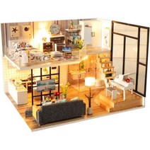 Spilay Dollhouse DIY 미니어처 나무 가구 키트 LED & 뮤직 박스가 포함된 미니 수제 빌라 공예 모델 플러스 1:24 스케일의 청 창의적인 인형 집 장난감 (M2, 뮤직박스 포함 첫사랑 M915