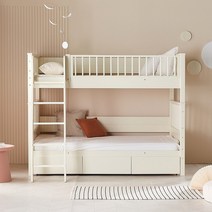 한샘몰pick 우드몽드 랑데부 원목 분리형 이층침대 하단서랍 포함 + 스프링 매트리스, A 크림화이트(A)