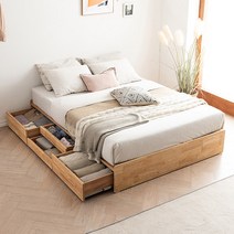 [삼익가구]브링 헤드리스 4단 수납 원목 침대(40T 컴포트폼 독립 포켓스프링 매트리스-퀸), 내추럴