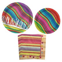 CINCO DE MAYO 전통 의류 스트라이프 파티 용품 서버 16 일회용 식기류 종이 접시 졸업식 생일 결혼식용 냅킨 48개, CINCO DE MAYO Traditional Clot