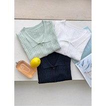 [바보사랑] 여자 봄 여름 카라넥 케이블 미니 가디건 반팔 니트[옷자락]