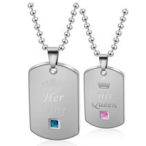 야구선수목걸이 핫 크리스탈 & 펜던트 그녀의 왕과 그의 여왕 블랙 티타늄 커플 스테인레스 스틸 여성 남성