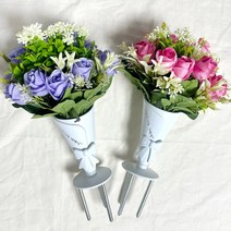 하얀국화 매립식 성묘 조화 + 고급 묘지 화병, 01_매립식 꽃병 + 빨간색 장미