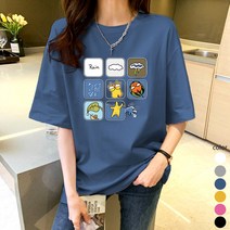 [오늘발송] 스타일아유 귀여운 면100% 오버핏 여성 롱 반팔티 박스 여자 반팔티 루즈핏 빅사이즈 반팔 티셔츠[AYG6TS342A]