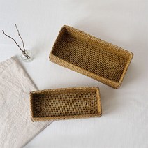 라탄 다용도 긴 직사각 바구니 수납함 바스켓 커트러리 보관함 2size, 라탄 긴 직사각 수납함(L)
