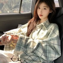 학원 스타일 체크 셔츠 코트 여 추동 두꺼운 모직 긴팔 셔츠 미니어처 상의 트렌드