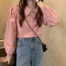 스타일아유 여성 로맨틱 둥근 카라 볼륨 퍼프 블라우스 봄 가을 데이트룩