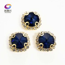 단양 자석 문방사우 중국잉크 파란색 둥근 모양 상단 유리 크리스탈 라인석 구멍 황금 바닥 Diy 의류 액세