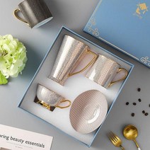 디자인이이쁜 실용적 멋진 유럽 본 차이나 커피 세트 세라믹 머그잔 법랑 보틀머그, Pink 4 piece set