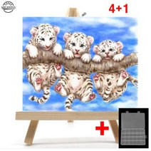 보석십자수 DIY 캔버스형 액자 명화 (4+1) BSX010 큐빅, A, 호랑이 삼형제 , 40x30cm