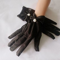 벙어리장갑 Bowknot 진주 레이스 새틴 장갑 여성 신부 웨딩 파티 자수 들어 갔어 패션 화이트 블랙, [01] 싱글 사이즈, [09] 5