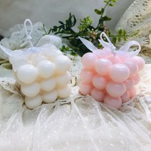 [제이쥬] 큐브캔들 /소이캔들 오브제 인테리어소품 필라캔들 향초 아로마캔들 성탄절선물 연말선물 소이캔들 홈카페 캔들선물 방향제, 베이비핑크, 화이트쇼핑백, 블랙체리