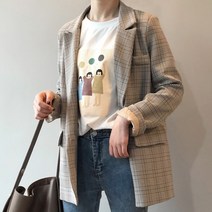 체크 패턴 자켓 루즈핏 마이 블레이져 여성 자켓