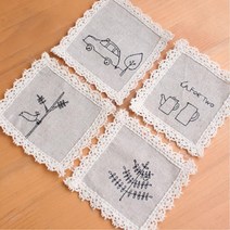 귀여운 손자수 린넨 티코스터 머그컵받침 식당 커피잔받침 손님대접 업소용 홈파티 주방소품 티타임