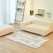 더제이샵 시티 라이트 그레이 놀이방 거실 자동차 도로 매트 100X150 (소), 인디핑크