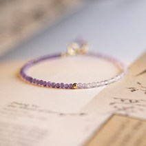 자수정팔찌 패션 탄생석 보석 팔찌 천연 라벤더 자수정 여성용 팔찌 2mm 14k 골드 도금 선물용 쥬얼리
