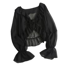 카라 레이스 소매 목프릴 30대 빅카라 직장인 여성 빅사이즈 차이나카라 프릴블라우스