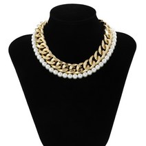 14K 팔찌 금 볼드 체인 여자 데일리 ingemark punk miami cuban choker 목걸이 여성용 칼라 성명 힙합 모조 진주 트위스트 청키 넥 쥬얼리