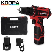 KOOPA TOOL 미니 무선 리튬 배터리 구동 전기 드릴 스크루 드라이버 12V 2단 속도 25+1 배터리 상자 포함 집에서 사용하기 쉬운 전기 드릴 액세서리, 플라스틱 상자, 배터리 2개