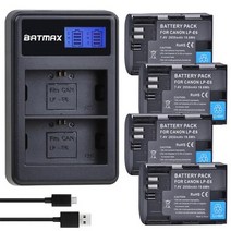 캐논 카메라 배터리 4x 2650mah lp-e6 lp-e6n lp e6 + lcd usb 듀얼 충전기 eos 6d 7d 5d mark ii iii iv 60d 60da 70d, 4개 세트