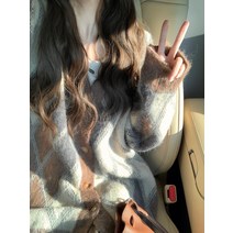 앙고라 니트 코트 브라운 깅엄 체크 루즈핏 hic 니트 카디건 투피스세트