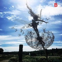 정원장식품 홈인테리어 소품 정원 장식 말뚝 요정과 민들레 춤 함께 금속 정원 마당 예술, b