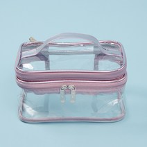 C2L 2단 PVC 투명 방수 사각 여행 세면 물놀이 파우치 핑크 여행파우치 미니파우치 비치파우치 투명파우치 PVC파우치 물놀이파우치 파우치
