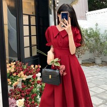빅사이즈 결혼식 하객룩 원피스 실제 여름 프랑스 복고풍 붉은 기질 드레스는 일반적으로