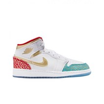 (GS) 조던 1 미드 스니커 스쿨 화이트 메탈릭 골드 (GS) 조단 1 Mid Sneaker School White Metallic Gold