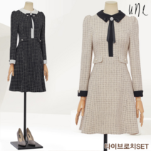 윈(une)[77까지][브로치set]배색플랫칼라턴업원피스
