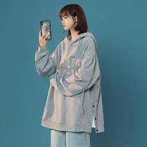 루즈핏 후드티 고가 후드맨투맨 여성 눈길을 끄는 고퀄리티 디자인감각 2022 봄가을 얇은 트임 시크 4331636215