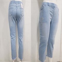 더파라조 여자여름청바지 여름용얇은연한청바지 나비자수디테일일자연청바지