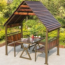 오두막 야외 안뜰 정원 빌라 이동식 통나무 정자 야외 원두막 바베큐장 전원주택, 2.21.34m테이블과의자가있는적층목조파빌리온