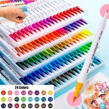 100 색 만화 아트 마커 펜 세트 양단 브러쉬 드로잉 스케치 용품 문구 레터링 학용품 카툰, Watercolor 24 Colors