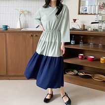 살라메 원피스)캉캉원피스 허리밴딩 롱원피스 맥시원피스 봄신상 캉캉롱원피스 허리시보리 라운드넥 스판 폴리면 쉬폰원피스