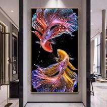금붕어 전체 큐빅 아트 비즈 자수 행운 재물운 사무실 현관 인테리어 그림 보석십자수 재료, 50x80cm