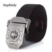 벨트 SupSindy 남성 캔버스 벨트 크로스 해골 금속 버클 육군 군사 전술 벨트 남성용 패션 청바지 허리띠 남성 스트랩 블랙