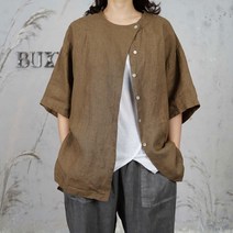 벅시루 여성 언발단추 린넨 박시 자켓